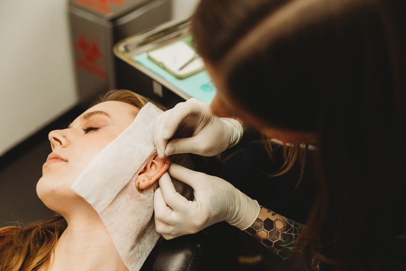 Helix piercing in progress