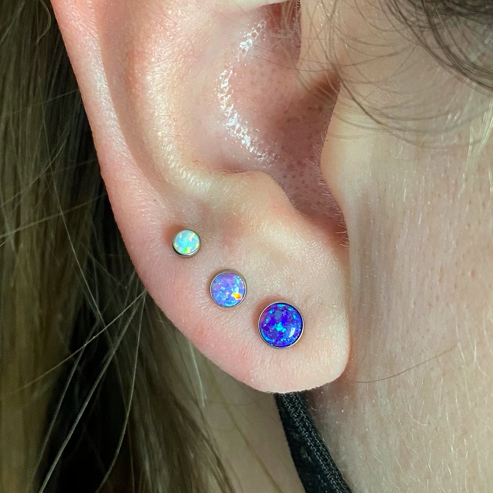 Turquoise Ear Stack Piercing Gallery | Studio & Work | Peachey Piercing Dawson Creek